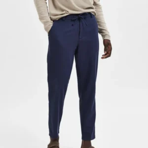 Shoppiolevk Dark Blue Mid Rise Linen Pants