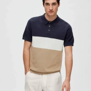 Shoppiolevk Navy Blue Colourblocked Polo T-shirt