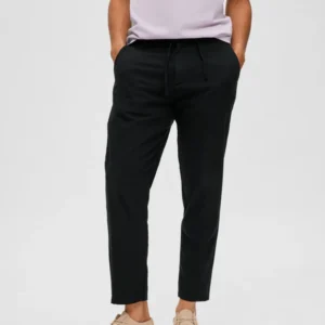 Shoppiolevk Black Mid Rise Linen Pants