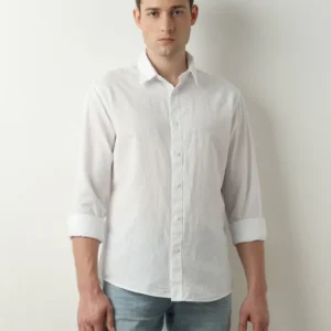 Shoppiolevk White Linen Full Sleeves Shirt